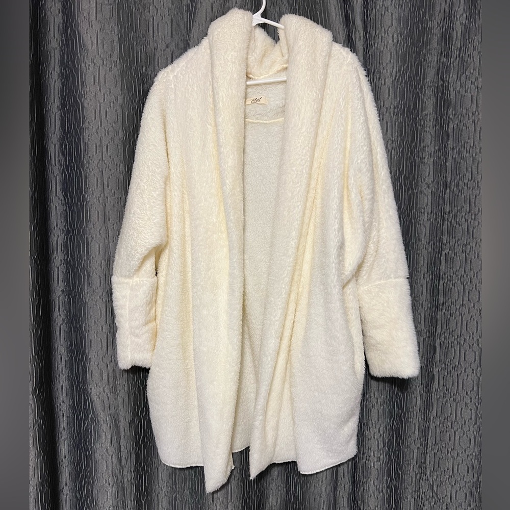 Faux fur open long jacket
